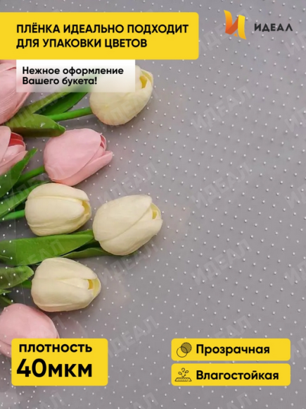 Пленка прозрачная с Белым рисунком Точки 70см/200гр Пленка прозрачная с Белым рисунком Точки 70см/200гр