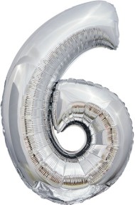 Шар ЦИФРА фольгированный № 6 34"86см ЭКО серебро