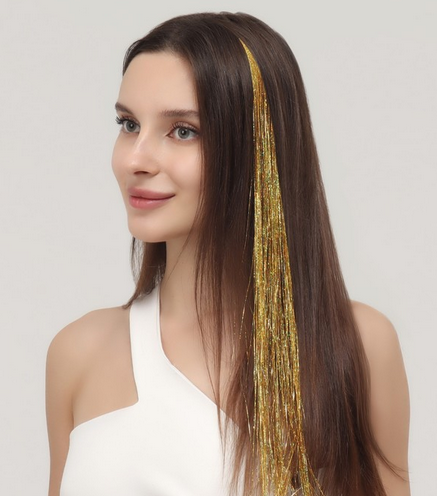Цветная прядь Дождик на заколке Золото 50см Арт-7721080