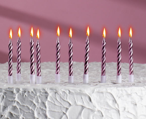 Свечи для торта С Днём Рождения Розовый металлик 10шт 2919673