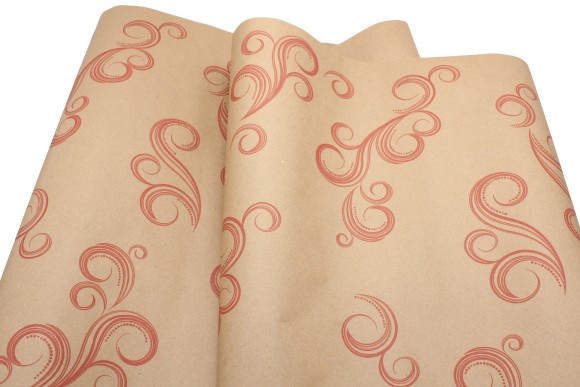 Бумага крафт Завитки красный на коричневом 70см*8,5м