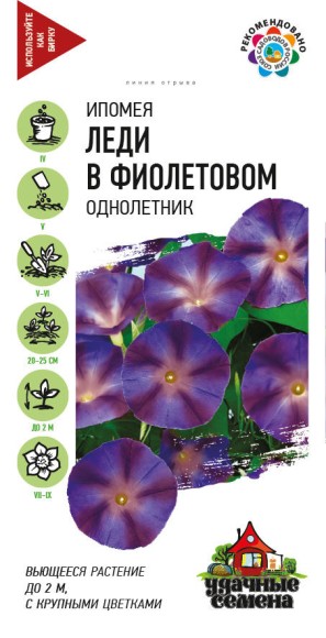 Цветы Ипомея Леди в фиолетовом ЦВ/П (ГАВРИШ) серия УДС 0,5гр однолетник до 2м