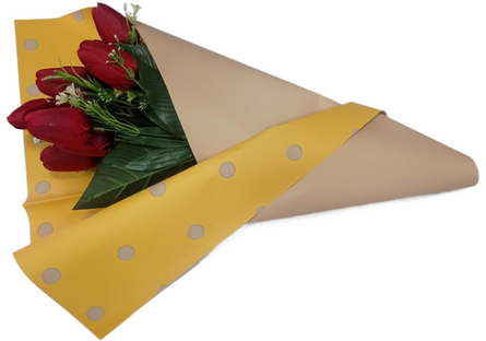 Пленка Листами Матовая Горох Золотой на Жёлтом 58см/58см (1уп/10шт) Цена за лист Пленка Листами Матовая Горох Золотой на Жёлтом 58см/58см (1уп/10шт) Цена за лист