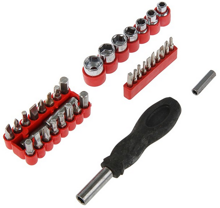 Отвертка с набором бит и головок LOM 36 предметов Арт-2276011