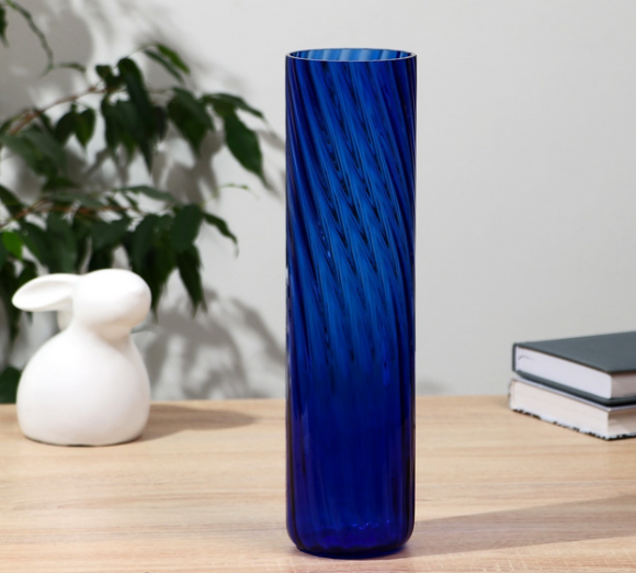 Ваза стеклянная Рифлёная Синяя D-8см/Н-30см Арт-9482811