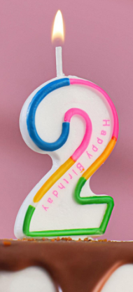 Свеча Цифра 2 Цветная полосочка Арт-653617