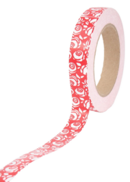 Лента Роза Крупная 2см*50ярд Белая на Красном