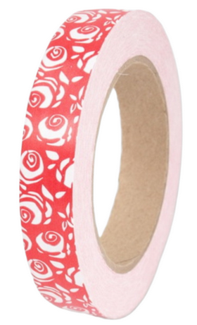 Лента Роза Крупная 2см*50ярд Белая на Красном