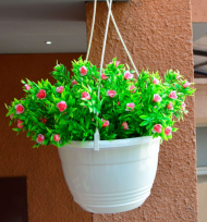 Горшок Глория подвесной 3,3лит D-21см Белый + Крючок L-45см с поддоном