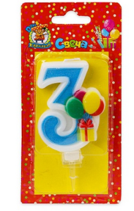 Свеча Цифра 3 Веселый праздник синяя 5927