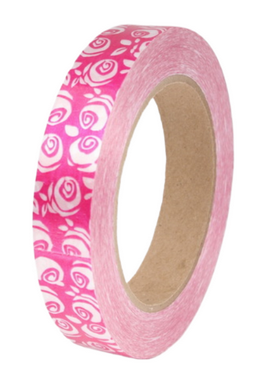 Лента Роза Крупная 2см*50ярд Белая на Малиновом