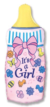Шар фольгированный 13/33см Бутылочка для малышки девочки розовый