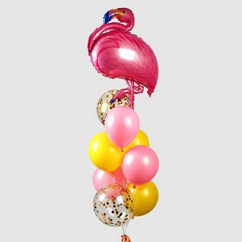 Фонтан из шаров фольгированный Фламинго 10шт латекс+фольга с Конфетти 3217461