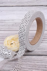 Лента Простая 2см*50ярд Горошек Чёрный на Белом 2090