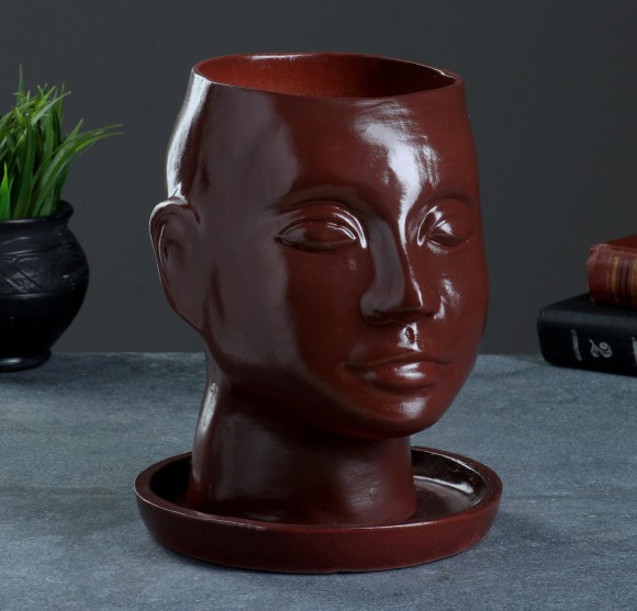 Кашпо Голова Коричневое 24*19см 4996130