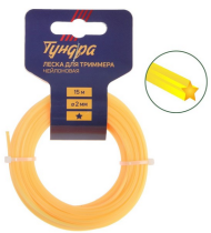 Леска для триммера Тундра 2мм*15м сечение Звезда 2мм*15м Арт-5443141