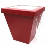 Коробка Трапеция Крафт Красная с крышкой и окном L32см W18см H34см
