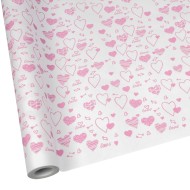 Бумага крафт Сердечки розовый на белом 70см*10м