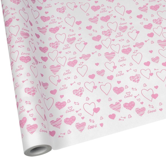 Бумага крафт Сердечки розовый на белом 70см*10м
