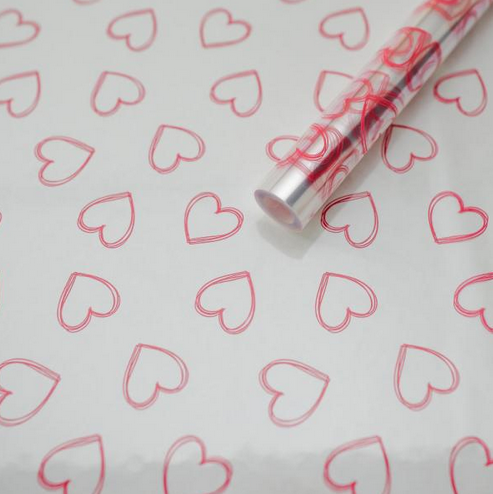 Пленка прозрачная с рисунком Сердечки контурные Малиновые 70см/200гр