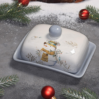Маслёнка керамическая Рождественский снеговик 16*12*8см Арт-6249573