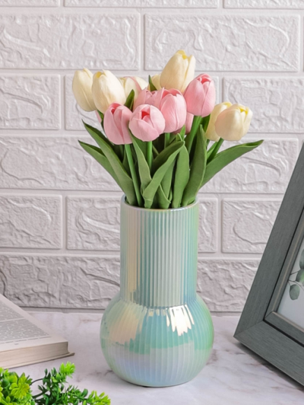 Ваза керамическая Перламутр Зелёная Н-20,5см