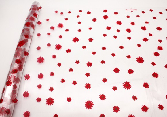 Пленка прозрачная с рисунком Маргаритки Красно-Салатовые 70см/200гр
