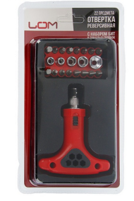 Отвертка с набором бит и головок LOM 22 предмета Арт-2276013