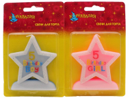 Свеча Цифра 5 звездочка блестка (цвета микс) 635680