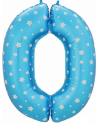 Шар ЦИФРА фольгированный № 0 40"102см Звёздочки голубой