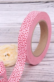Лента Простая 2см*50ярд Горошек Красный на Розовом 2087
