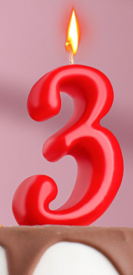 Свеча Цифра 3 Овал Красная 2303037