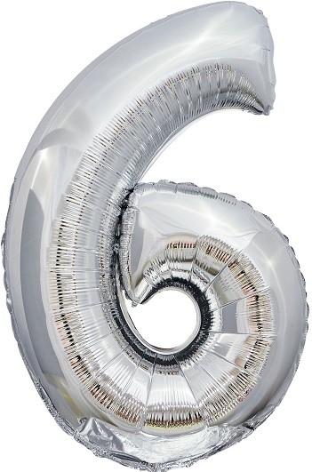 Шар ЦИФРА фольгированный № 6 34"86см ЭКО серебро