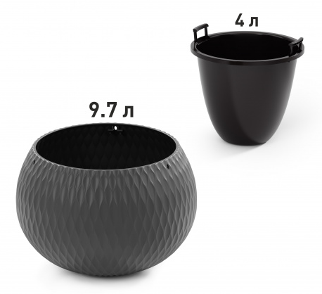 Горшок Жемчужина подвесной 4лит Графитовый М-8918 (с подвесом - трос)