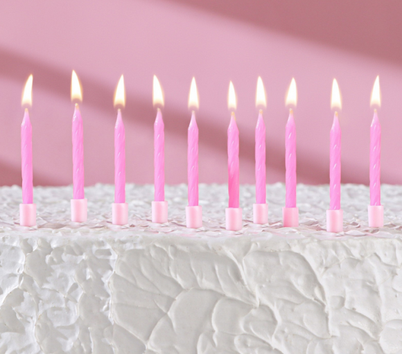 Свечи для торта С Днём Рождения Неоновые Розовые 10шт 3119577