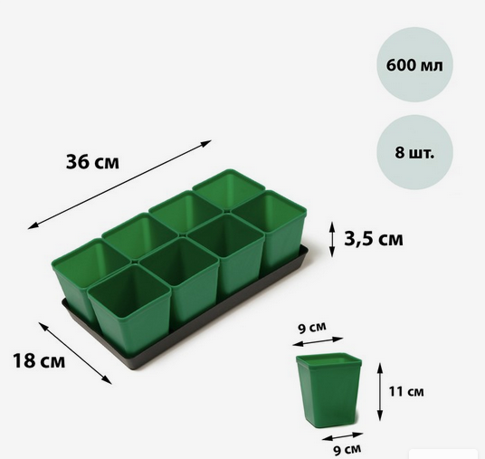 Набор для рассады Greengo стаканы 200мл*18шт + поддон 37×18см Арт-3341026