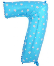 Шар ЦИФРА фольгированный № 7 40"102см Звёздочки голубой