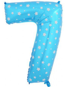 Шар ЦИФРА фольгированный № 7 40"102см Звёздочки голубой