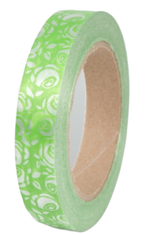 Лента Роза Крупная 2см*50ярд Салатовые на Белом