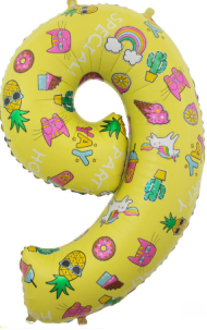 Шар ЦИФРА фольгированный № 9 34"86см Жёлтый Весёлые картинки