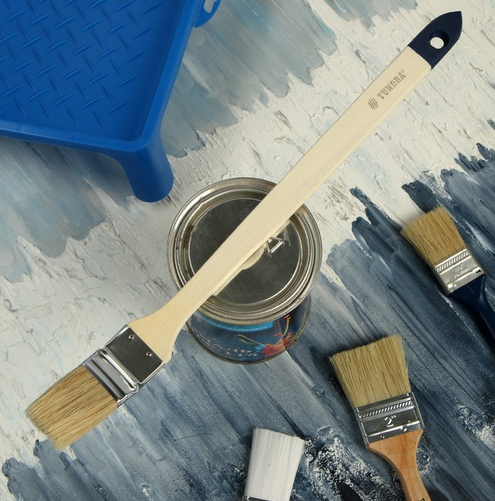 Кисть плоская деревянная длинная ручка 38мм