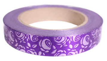 Лента Роза Крупная 2см*50ярд Сиреневая на Фиолетовом