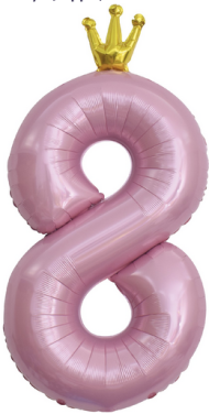 Шар ЦИФРА фольгированный № 8 40"102см Розовый с короной