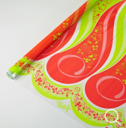 Пленка прозрачная с рисунком Мечта Салатово-Красная 70см/200гр Пленка прозрачная с рисунком Мечта Салатово-Красная 70см/200гр