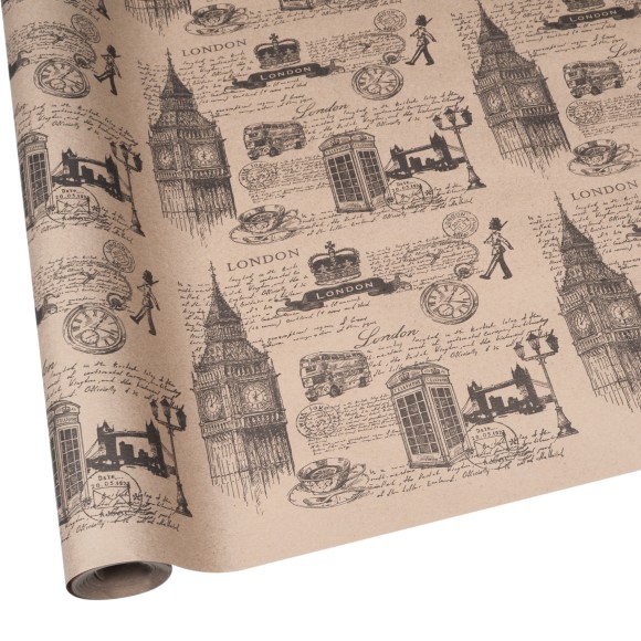 Бумага крафт Лондон черный на коричневом 70см*9м