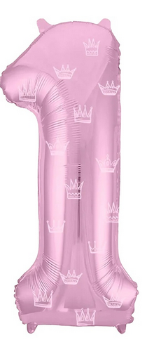 Шар ЦИФРА фольгированный № 1 40"102см Розовый короны Арт 754863
