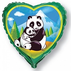 Шар фольгированный 18/46см Сердце панда зеленый Арт 201601