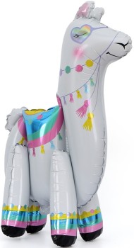 Шар фольгированный 26/66см ходячая фигура Лама Альпака в радужных очках белый