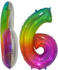 Шар ЦИФРА фольгированный № 6 34"86см Радужный Мармеладный леденец градиент
