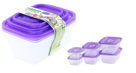 Набор пластиковых Контейнеров 6шт (0,6лит*2шт/1,1лит*2шт/2лит*2шт) Арт-2409/17